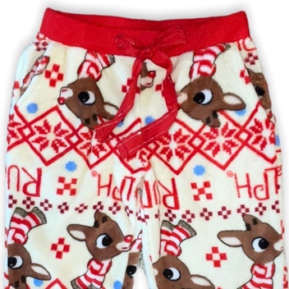 Rudolph The Red-Nosed Reindeer Size XS Fair Isle Plush Lounge Pants - Picture 3 of 4